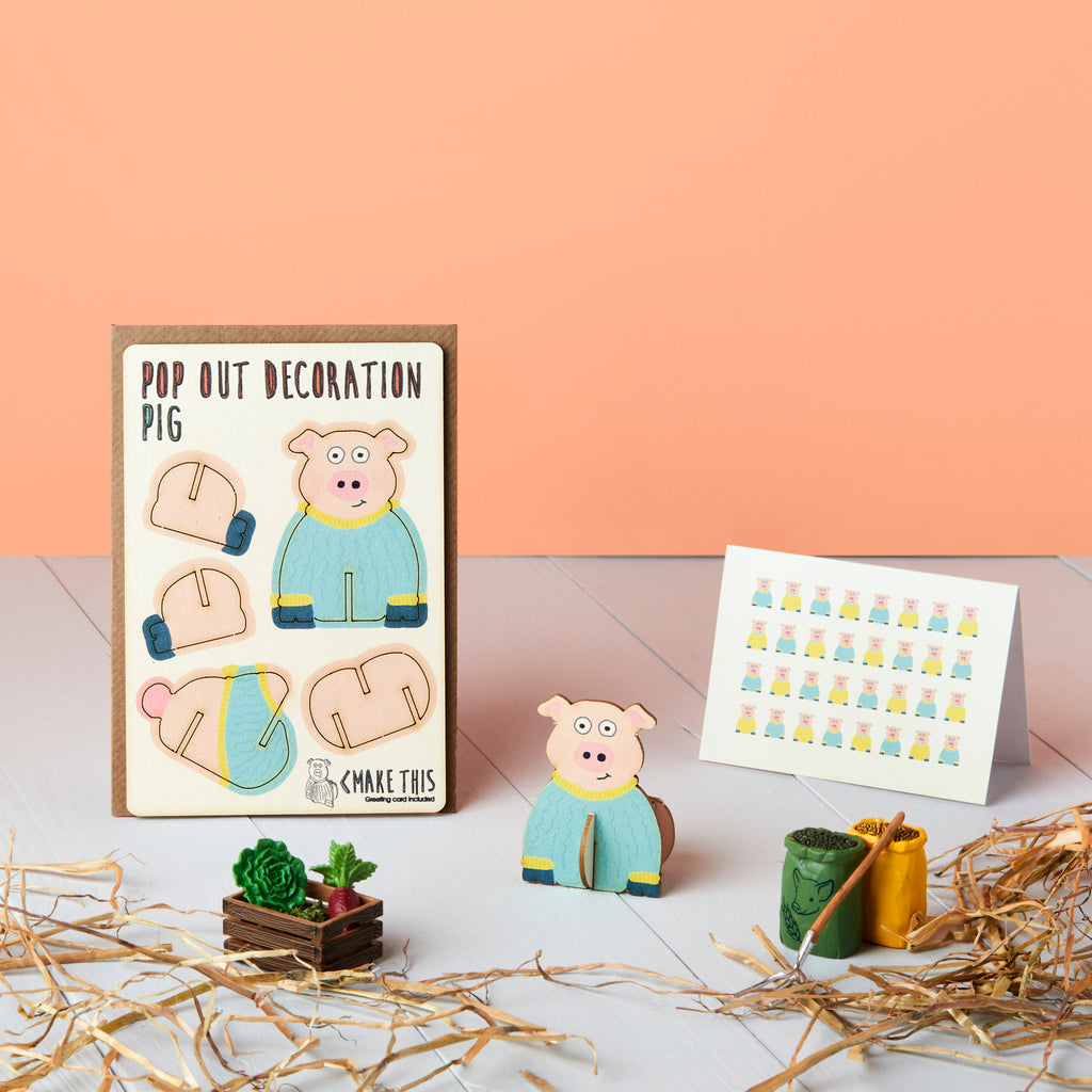 The Pop Out Card Company Pop Out Pig Decoration and Pig Card