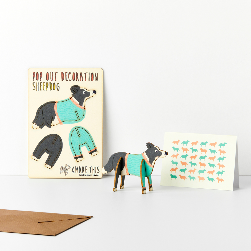 The Pop Out Card Company, Pop Out Border Collie Sheepdog Decoration and Sheepdog Card