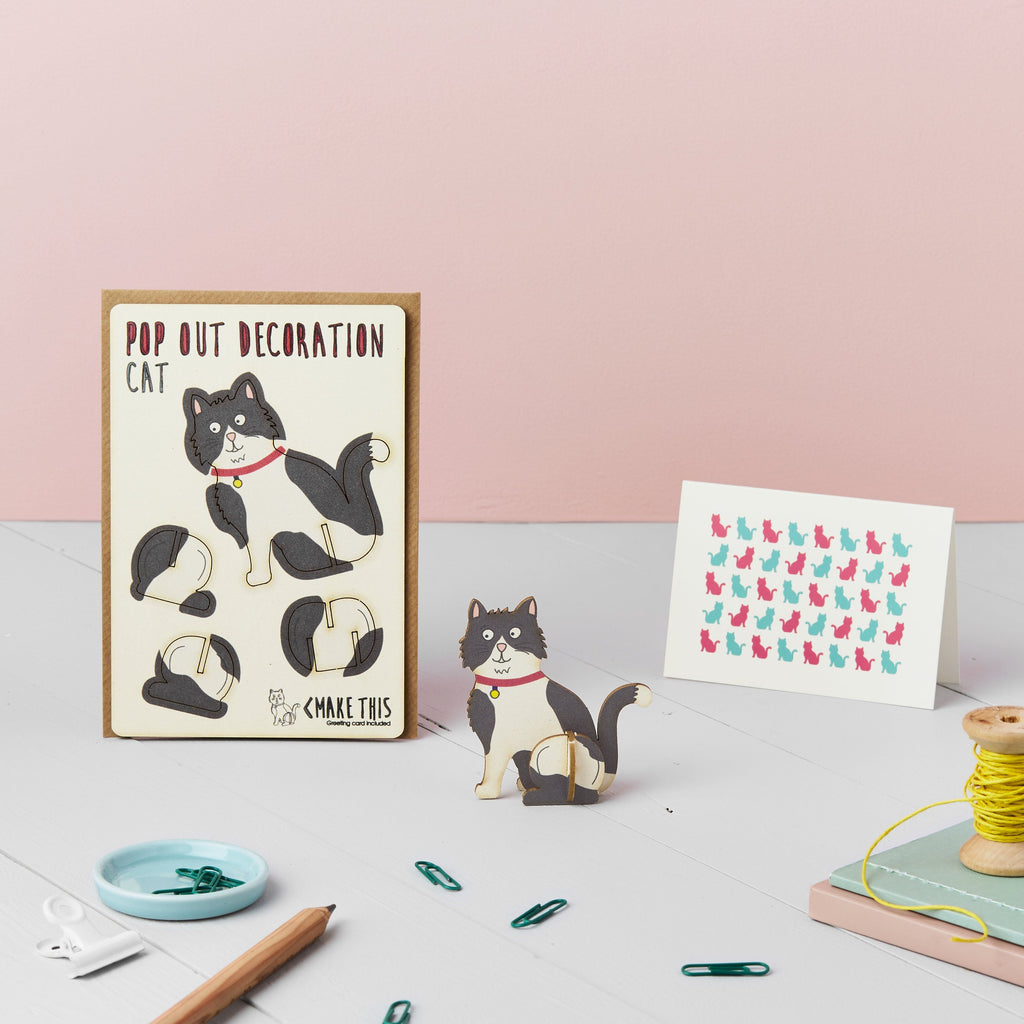 Pop Out Black & White Cat Greeting Card