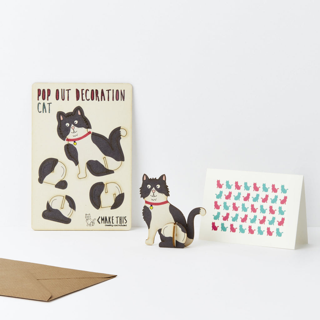 Pop Out Black & White Cat Greeting Card